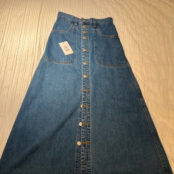 Showpo Alisa Midi Skirt- Ultra High-waisted Dark Blue Denim - Picture 4 of 9